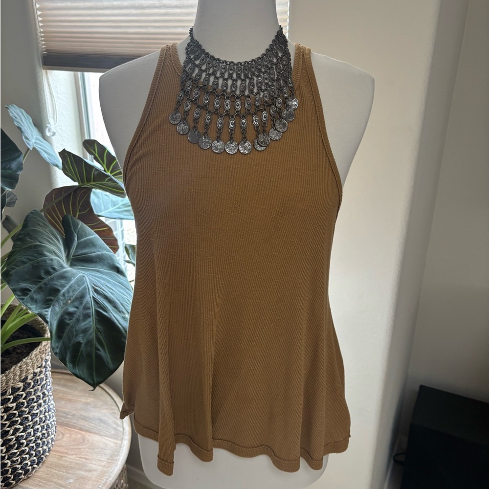 Free People Women's Bronze High Neck Relaxed fit Sleeveless Top